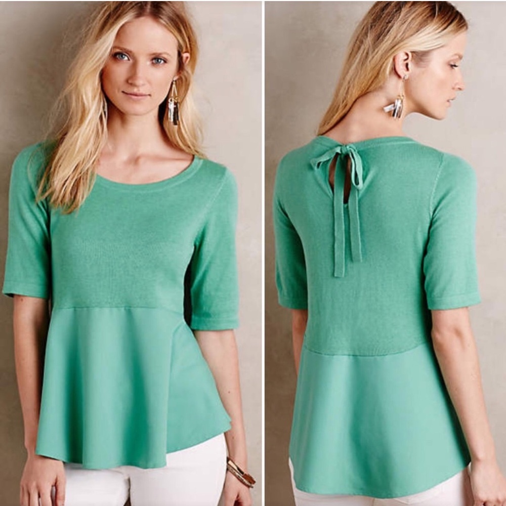 Moth Mint Green Peplum Tie-Back Top
